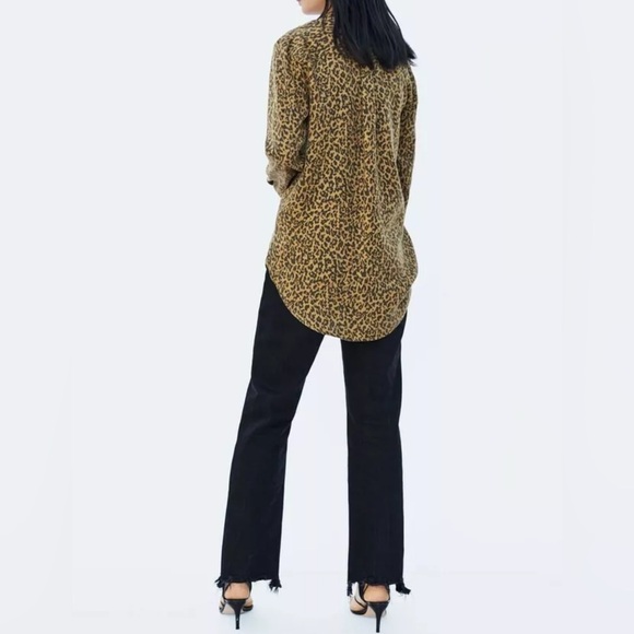 Zara Woman Premium Denim Leopard Print Button-Down Shirt | Women’s Size XS - Picture 8 of 10